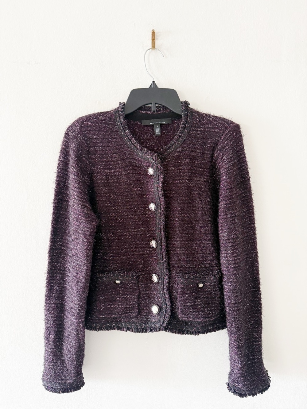 White House Black Market Metallic Tweed Purple Jacket Size Small (S)